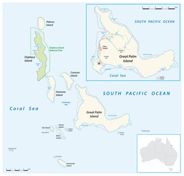 パーム諸島のベクトル地図, クイーンズランド州, オーストラリア - palm island点のイラスト素材／クリップアート素材／マンガ素材／アイコン素材