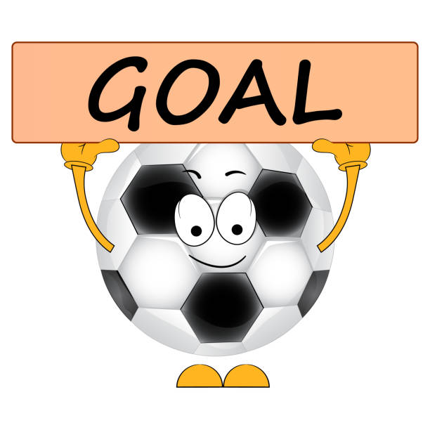 football cartoon ball. a banner with the inscription goal. vector illustration. - futbol hoy 幅插畫檔、美工圖案、卡通及圖標