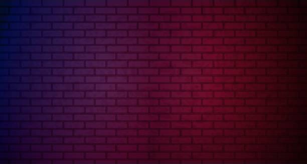 Lighting Effect red and blue on brick wall Lighting Effect red and blue on brick wall for background party happy new year happiness concept. brick wall text place, brickwork message background area. Vector illustration. brick wall stock illustrations