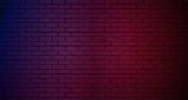 Vector illustration of Lighting Effect red and blue on brick wall