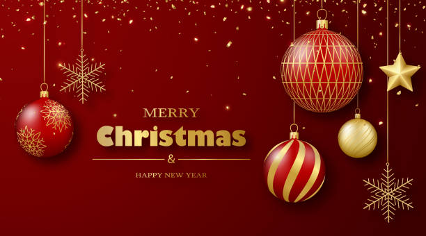 istock Merry Christmas and Happy New Year greeting card 1345625760