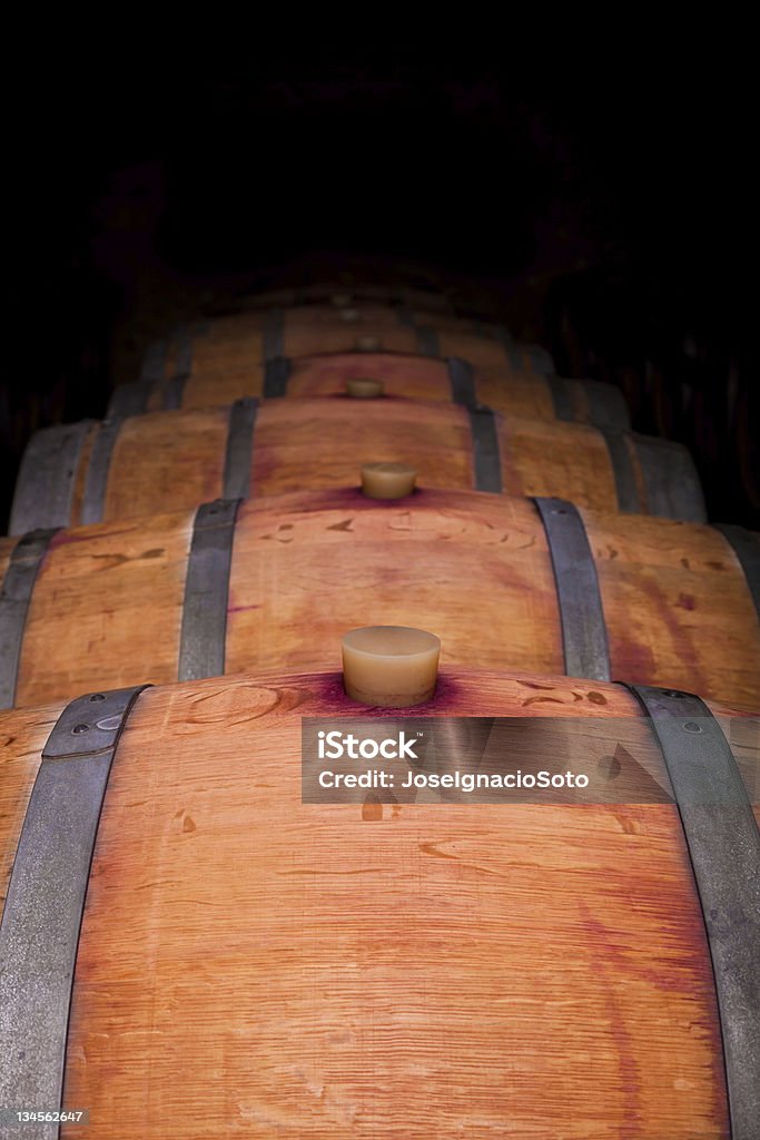 Barriles de vino en bodega de antigüedad - Foto de stock de Comunidad Autónoma de Castilla y León libre de derechos