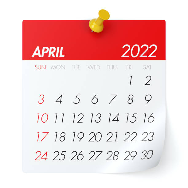 istock April 2022 - Calendar. Isolated on White Background. 3D Illustration 1345626653