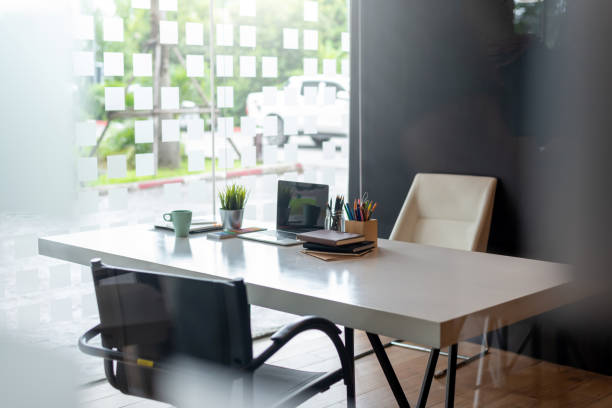 istock Modern workplace with laptop. Private business office. 1345630173