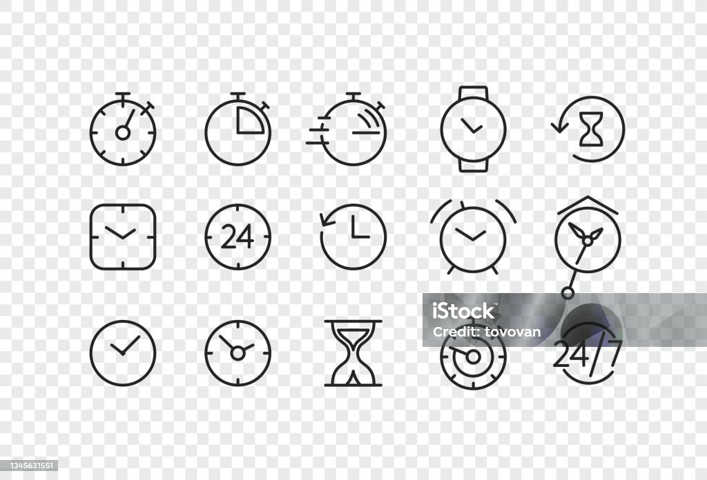 Time Linear Image Thin Line Linear Time Pictograms Set Isolated On Transparent Background ...