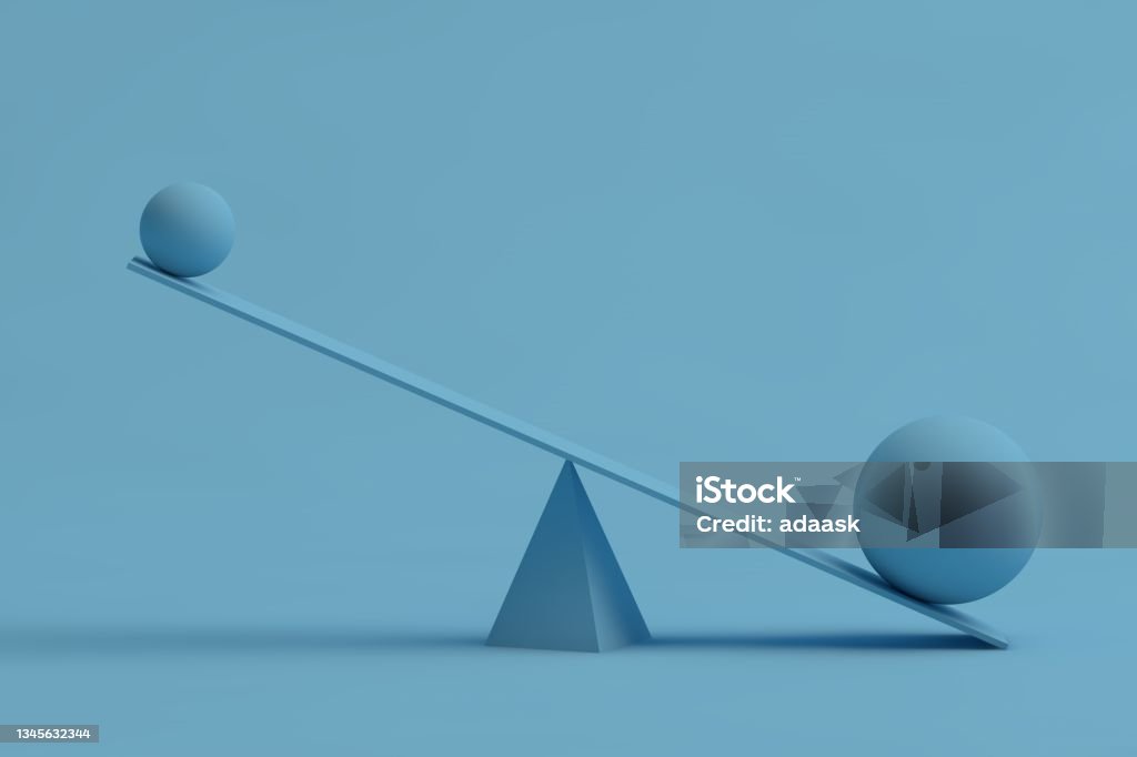 Blue balanced geometric shapes Weight Scale Stock Photo