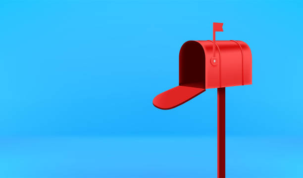 otwarta czerwona skrzynka pocztowa na niebieskim tle - mailbox stock illustrations