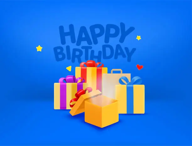 Vector illustration of Happy birthday greeting card with gift boxes