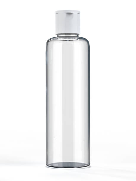istock Clear fliptop cap pet (or glass) bottle stands on white background 1345633594