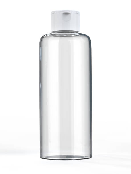istock Clear fliptop cap pet (or glass) bottle stands on white background 1345633666