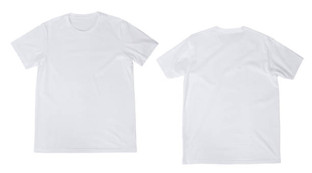 istock Blank white t-shirt mockup front and back isolated on white background with clipping path 1345634537