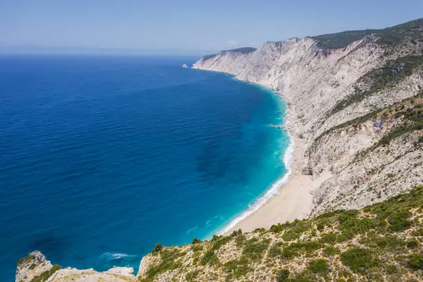 Photo of Famous Platia Ammos beach in Kefalonia island, Greece. The beach was affected by the earthquake in the spring of 2014 and it is very difficult to go down on the beach