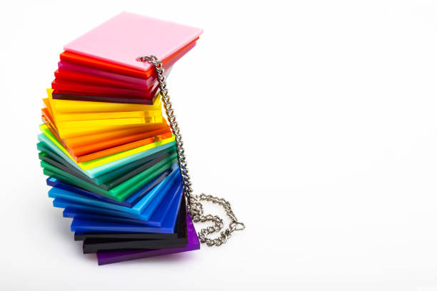 Colorful acrylic sheets plastic samples on white background , equipment for creativity and decoration