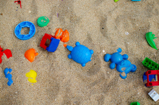 istock Sandbox. Plastic children's toys. Plastic molds for sand. 1345644888
