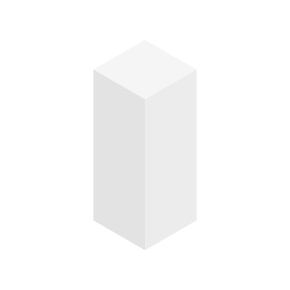 White cuboid isometric shape. Geometric 3D symbol. Vector isolated on white