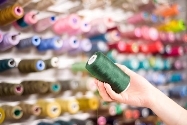 Many different colors in a sewing atelier.