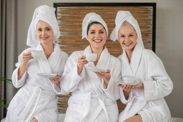 Adult women with tea at spa