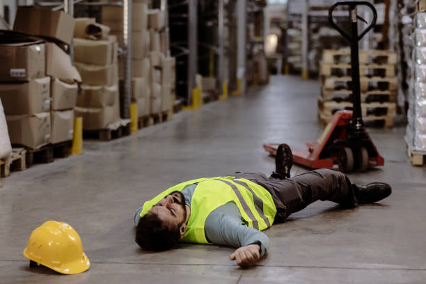 istock Warehouse worker after an accident in the storage 1345651751