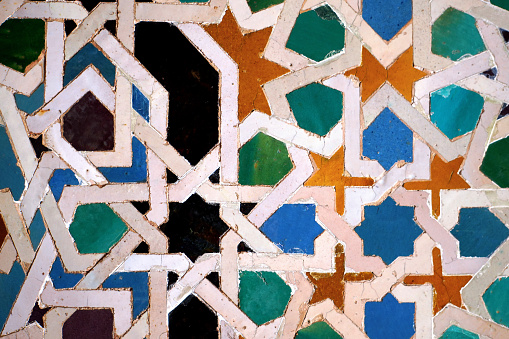 Old Moorish style pattern zellige ceramic tiles