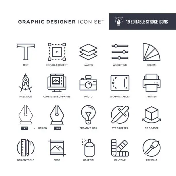 Vector illustration of Graphic Designer Editable Stroke Line Icons