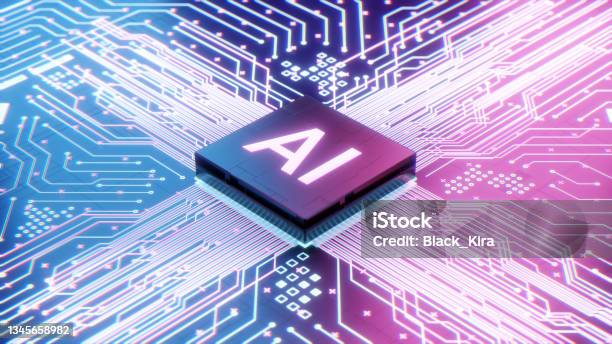 Ai Microprocessor On Motherboard Computer Circuit Stock Photo - Download Image Now - Artificial Intelligence, Computer Chip, Three Dimensional