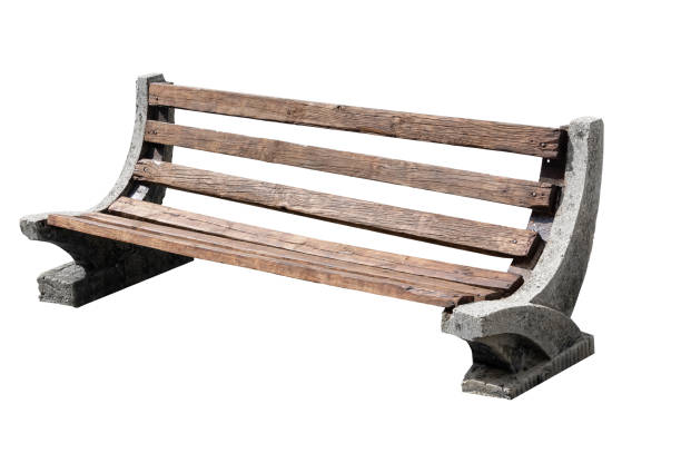 istock bench with concrete base. wooden part for sitting 1345663890
