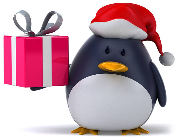 istock Penguin holding a present and wearing a Xmas hat 134566884