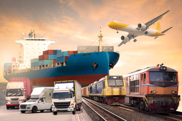 istock cargo plane flying above container dock and ship port use for transportation and freight logistic industry business 1345670898