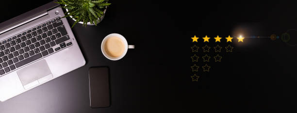 Five stars in the dark. Customer experience and satisfaction concept. stock photo
