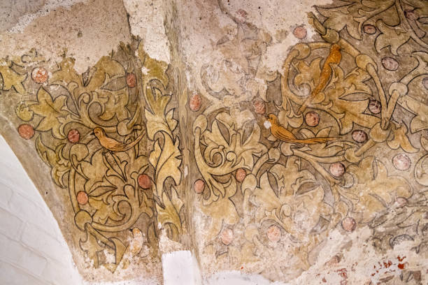 Unrestored frescos in the ceiling in a small chapel in Sankt Mariæ Kirke – The Church of Our Lady – is part of a former Carmelite Priory and the church is from 1430. Today it is a normal Danish church in Helsingør also known as Elsinore in English.