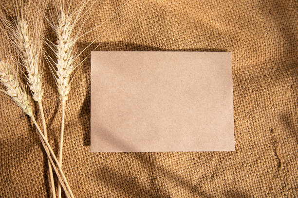 istock wheat spike with card on sackcloth 1345674598