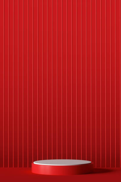 istock 3d platform on red background. Podium for performance or presentation. Empty pedestal. 3d rendering 1345680333