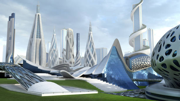 Futuristic city skyline architecture stock photo