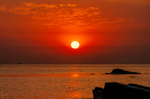 landscape view light in morning sunrise and silhouette ocean Asia Thailand