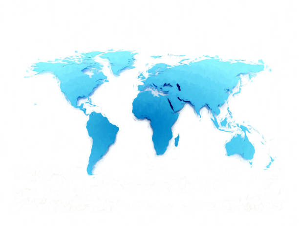 istock Blue business world map isolated on white 1345687328
