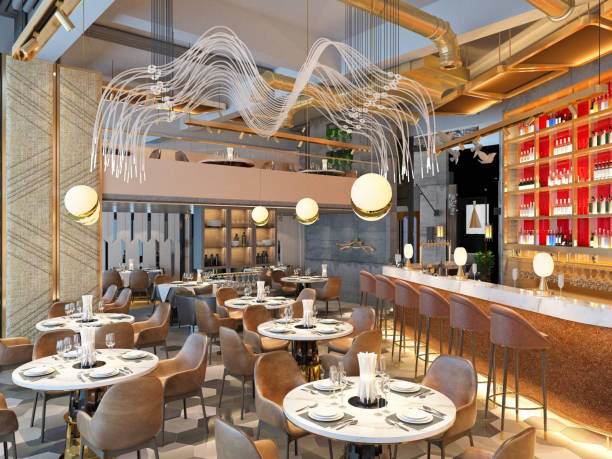 istock 3d render of restaurant bar and cafe interior 1345689519