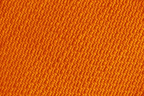 Photo of Orange Fall Linen Autumn Texture Woven Cotton Rope Straw Wicker Pumpkin Amber Brown Red Terracotta Grid Pattern Mesh October Thanksgiving Background Wicker Crocheting Backdrop Directly Above Copy Space Macro Photography