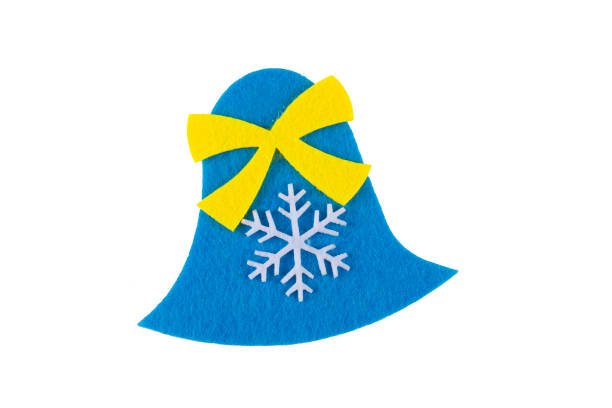 Christmas Bells With Blue Bow. On White.With Clipping Path