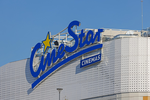 Belgrade, Serbia - October 04, 2021: Big Sign Cine Star Cinemas at Top of Ada Shopping Mall.