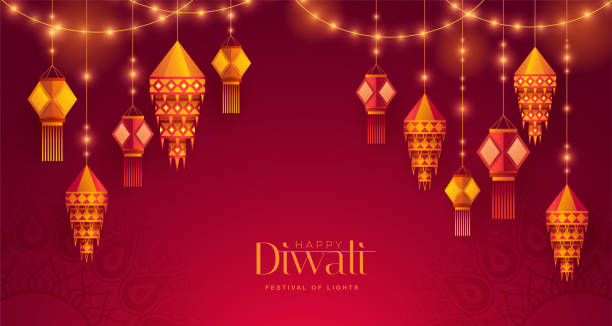 illustrations, cliparts, dessins animés et icônes de joyeux diwali. groupe de lanterne indienne graphique en papier sur thème festif indien grand fond de bannière. la fête des lumières. - diwali illustrations