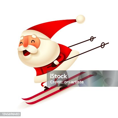 istock Christmas character - Santa Claus skiing on white background. Isolated. 1345696483