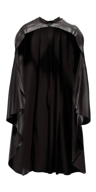 Superhero Black Cape is Hanging on White Background for Halloween Concept