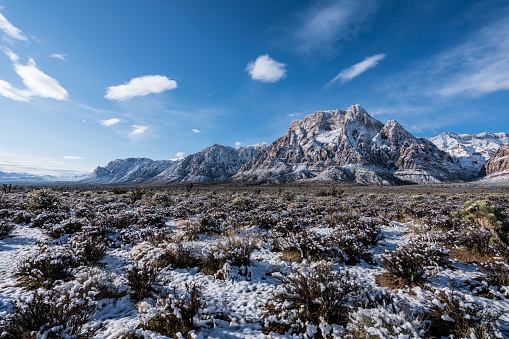 Winter desert snow on Mt Wilson at Red Rock Canyon National Conservation Area.  A popular natural area 20 miles from Las Vegas, Nevada.