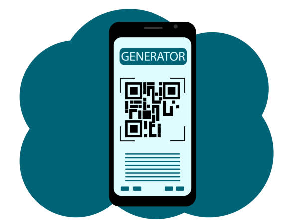 Mobile phone with the image of the QR code on the screen Vector drawing of a mobile phone with a picture on the screen of a QR code. Generate qr barcode generator stock illustrations
