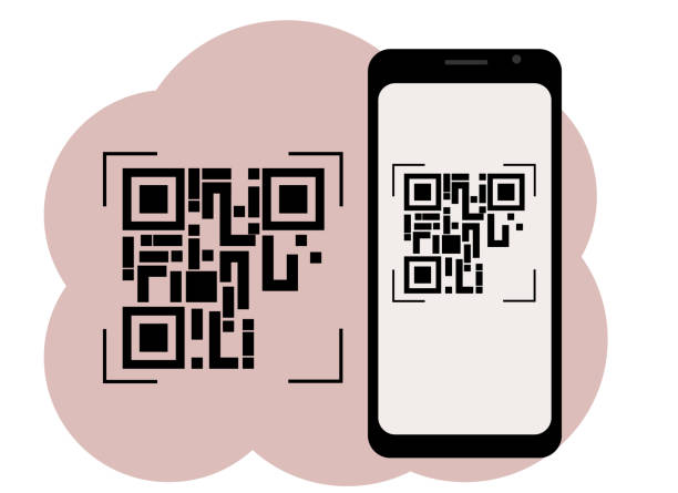 Mobile phone with the image of the QR code on the screen Vector drawing of a mobile phone with a picture on the screen of a QR code. Scan or Generate qr barcode generator stock illustrations