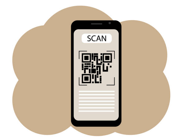 Mobile phone with the image of the QR code on the screen Vector drawing of a mobile phone with a picture on the screen of a QR code. Scan or Generate qr barcode generator stock illustrations