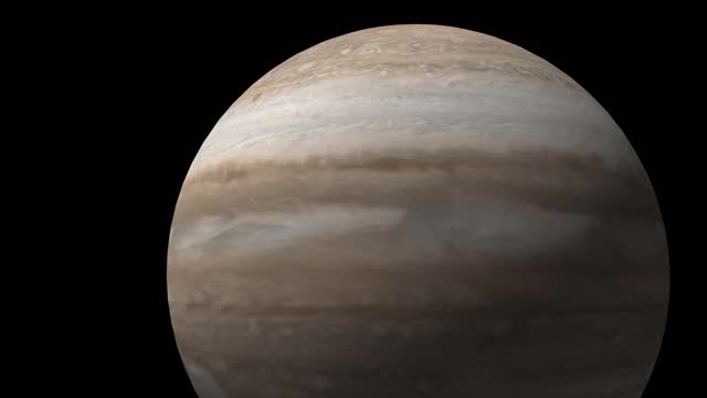 Close up of Jupiter isolated large planet in the space, rotating on its axis. Computer animation.