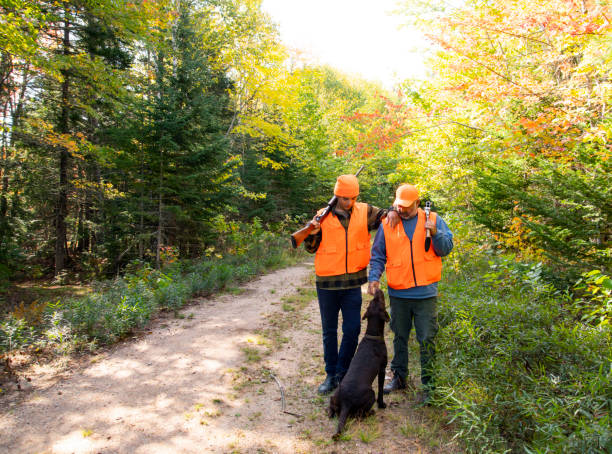 A father and son bird hunting in the fall
