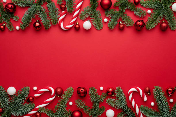 istock Christmas card with place for text on red background 1345714719
