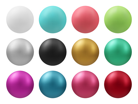 Realistic vector colorful spheres set. Plastic and metallic balls